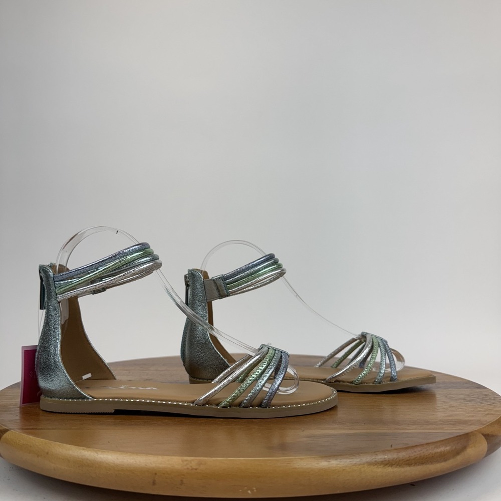 New NWOB Big Kids Girls Nina Brianna‎ Blue Metallic Strappy Sandals Size 3 Y